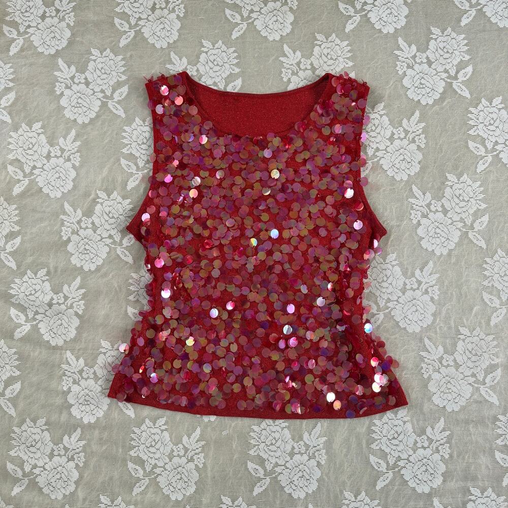 Vintage Y2K Red Iridescent Sequin Tank Top Size M/L